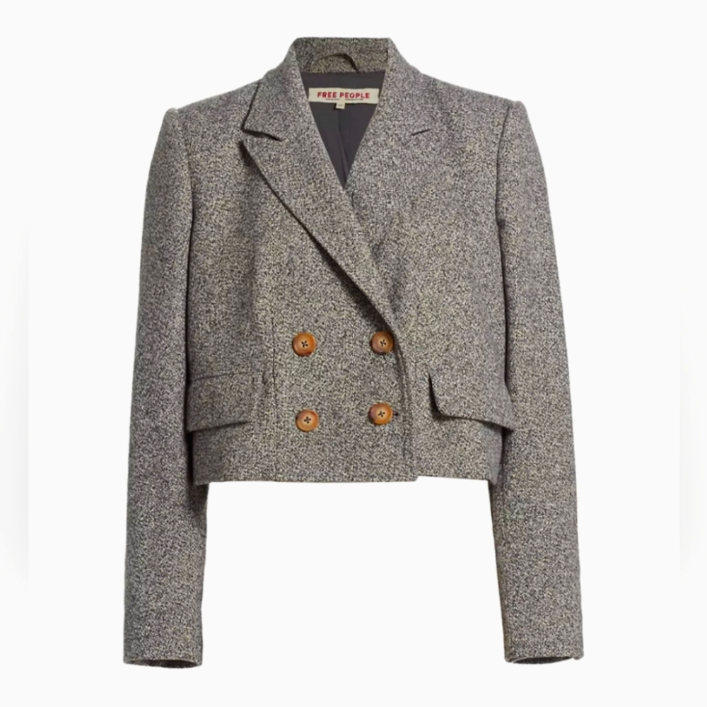 Free People Heritage Cropped Blazer Dark Grey Wool bend, size S